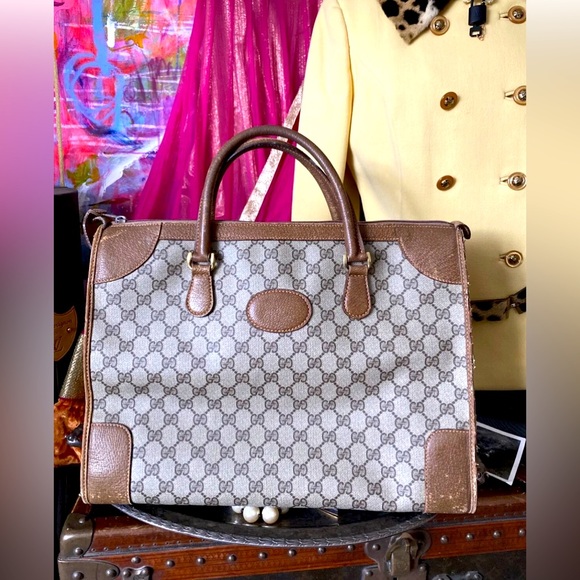 Gucci Handbags - Rare Vintage GUCCI GG Monogram Tote Bag Purse Handbag Carry On Luggage Duffle GG